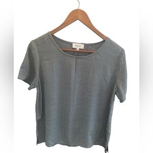 Bohme Sage Green Short Sleeved Shirt Crew Relaxed Fit Embroidered Top Rayon-M